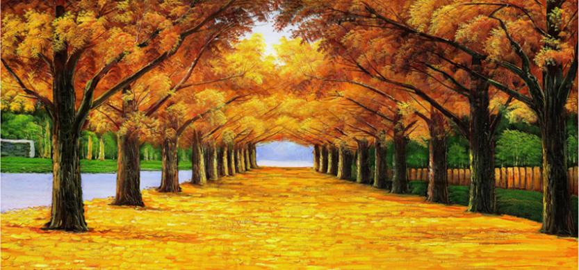 Tranh sơn dầu mùa thu vàng đầy thơ mộng