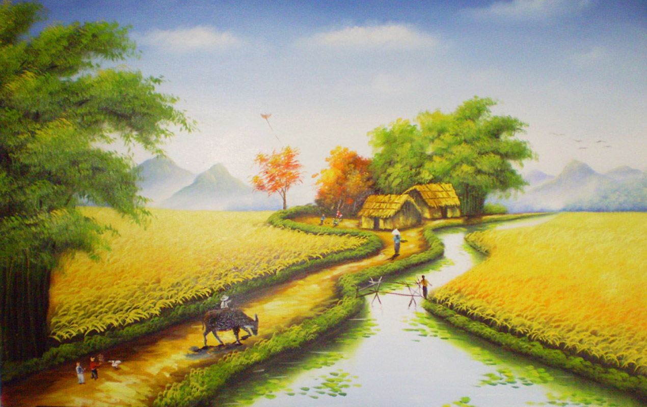 Vẽ Tranh Phong Cảnh Đồng Lúa Việt Nam Tuyệt Đẹp