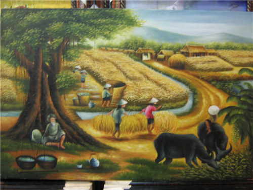 Tranh vẽ quê nhà cánh đồng lúa mùa gặt của học viên  Tranh Phong cảnh  Chủ đề