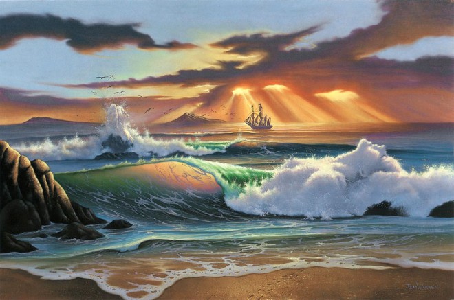 Vẽ tranh phong cảnh biển đơn giản bằng chất liệu sơn dầu