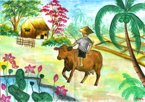 Hướng dẫn vẽ tranh đề tài phong cảnh quê hương Myphamthucucvn Giáo dục trung học Đồng Nai