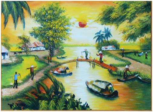 Bố cục cần có của tranh vẽ phong cảnh làng quê Việt Nam