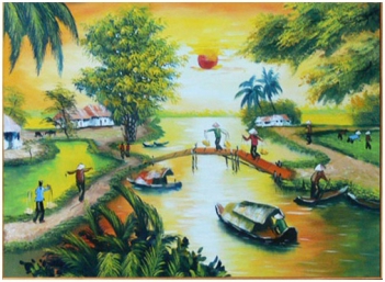 Bố cục cần có của tranh vẽ phong cảnh làng quê Việt Nam - hình ảnh