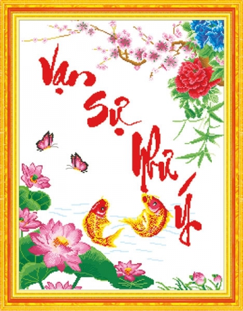 Tự làm tranh thêu chữ thập vạn sự như ý khó không? - hình ảnh