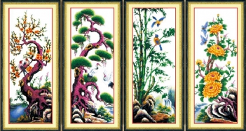 Ý nghĩa tranh thêu chữ thập bộ tứ quý - hình ảnh