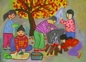 Vẽ tranh đề tài phong cảnh ngày tết - hình ảnh