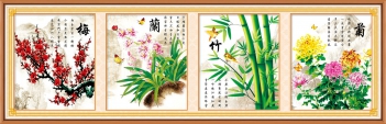 Ý nghĩa của tranh thêu chữ thập tứ quý đào cúc trúc lan - hình ảnh