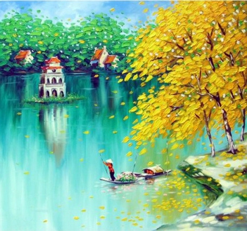 Những bức tranh vẽ phong cảnh Hồ Gươm đẹp nhất - hình ảnh