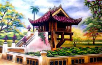 Trang trí không gian bằng tranh vẽ phong cảnh chùa Một Cột - hình ảnh