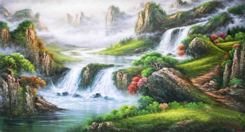 Tranh sơn dầu sơn thủy hữu tình lãng mạn - hình ảnh