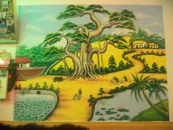 Tăng chiều sâu không gian với nghệ thuật vẽ tranh tường phong cảnh - hình ảnh