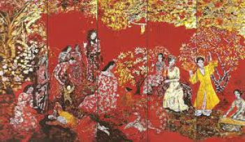 Tranh sơn mài vườn xuân Bắc Trung Nam - hình ảnh