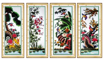 Tranh thêu chữ thập tứ quý Tùng - Cúc – Trúc – Mai - hình ảnh