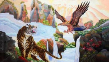Tranh thêu chữ thập Anh hùng tương ngộ - hình ảnh