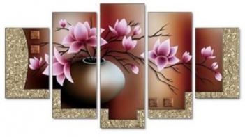Tranh thêu chữ thập hoa sen 5 bức khổ lớn - hình ảnh