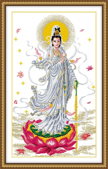Tranh thêu chữ thập phật bà quan âm - hình ảnh
