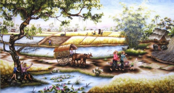 Tranh thêu chữ thập làng quê Việt Nam ấn tượng - hình ảnh