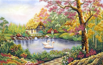 Tranh phong cảnh vẽ bằng màu nước tô điểm không gian phòng ăn - hình ảnh